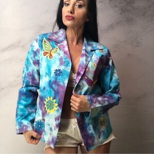 Daniel K Tie-dye denim embroidery, embellished lined jacket